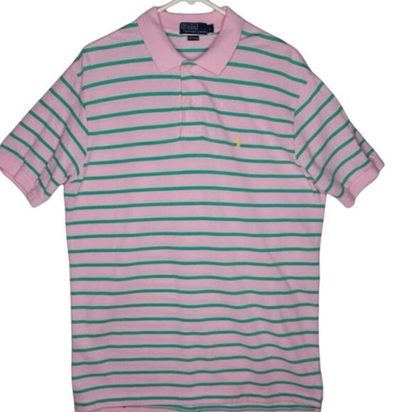 Polo by Ralph Lauren Classic Preppy Knit Pink with Green Stripes Polo Shirt - Picture 1 of 6